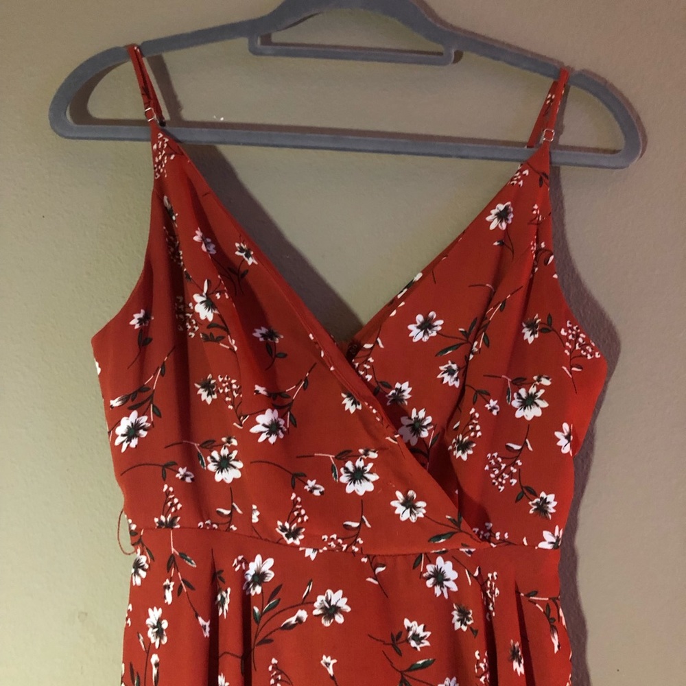 red floral v neck dress